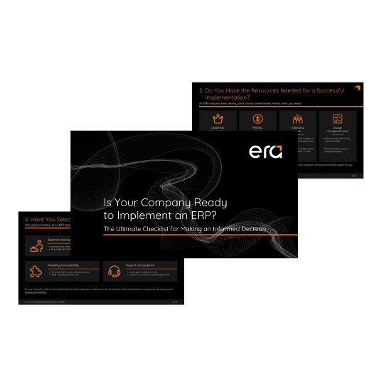 Cover image of the ERP Implementation Readiness Checklist titled ‘Is Your Company Ready to Implement an ERP? The Ultimate Checklist for Making an Informed Decision,’ published by Era Consulting Group.