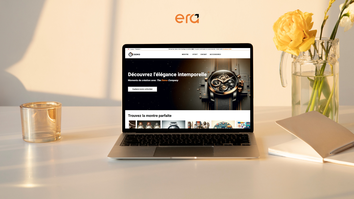 Ordinateur portable affichant un site e-commerce fonctionnel.